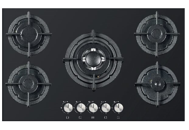 Piano cottura STAYLUX da Incasso a Gas 5 fuochi 90 cm C9-50BTF-VETRO NERO/GHISA