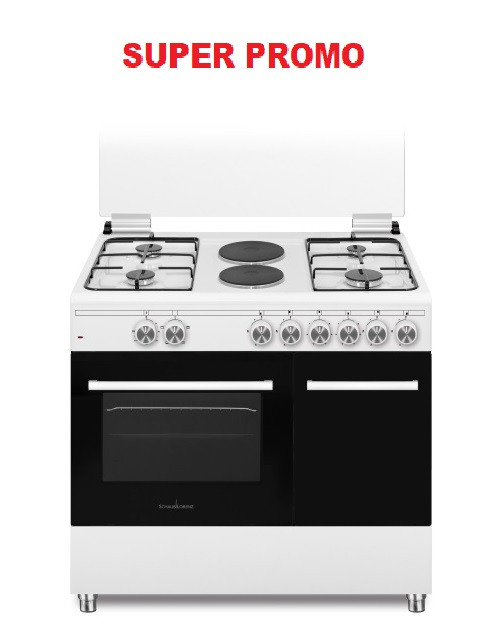 Cucina SCHAUB LORENZ 4 Fuochi Gas/2 piastre elet. Forno elettrico 90x60 SS492EW