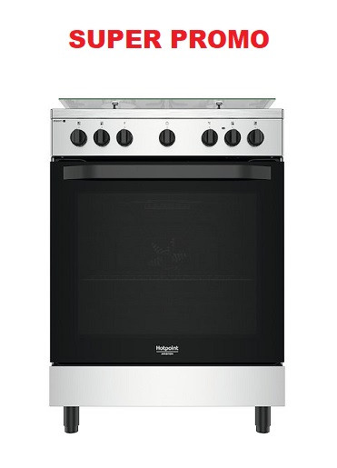 Cucina HOTPOINT Libera Installazione 4 Fuochi a gas forno elettrico coloreAcciaio Inox/nero cod: HS68G5PHX/E
