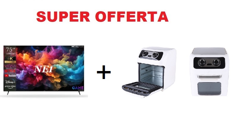 KIT Smart Led Tv NEI 75″ UHD 4K Vidaa + Friggitrice 12 Lt STOCK