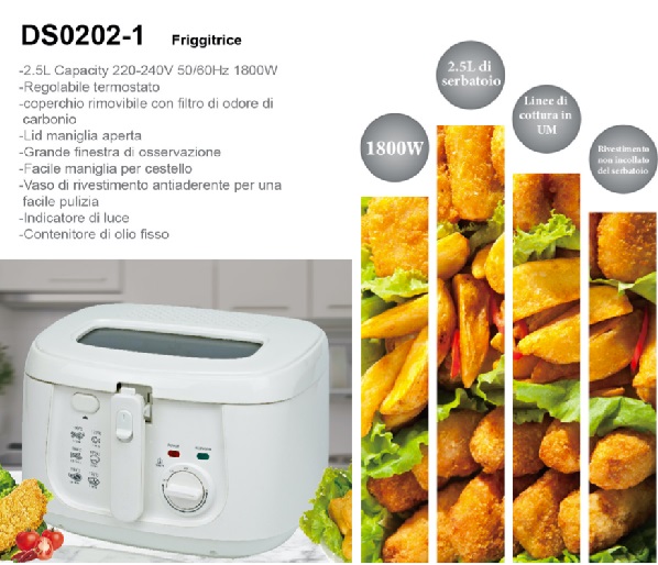 Friggitrice DE MAISON Capacità 2,5 Litri 1800 Watt Colore Bianco cod: DS0202-1